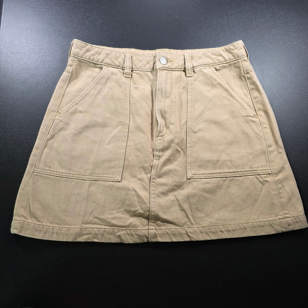 H&M &Denim Tan Khaki Cotton A-Line Mini Skirt High Waisted Size 8